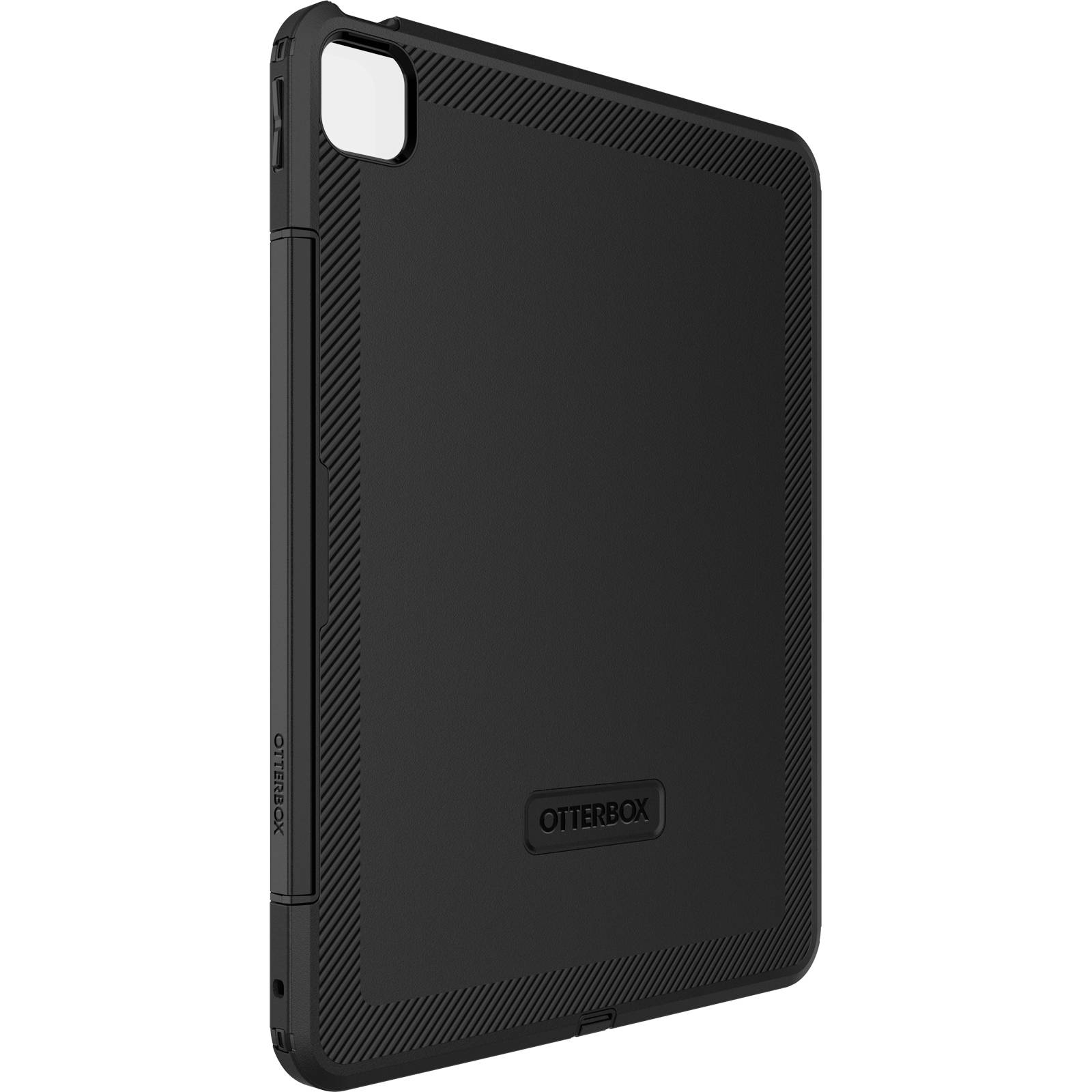 Tablet-Schutzhülle von OtterBox in Schwarz, zeigt die Rückseite mit Logo in der Mitte. Robustes Design für Schutz und Sicherheit.