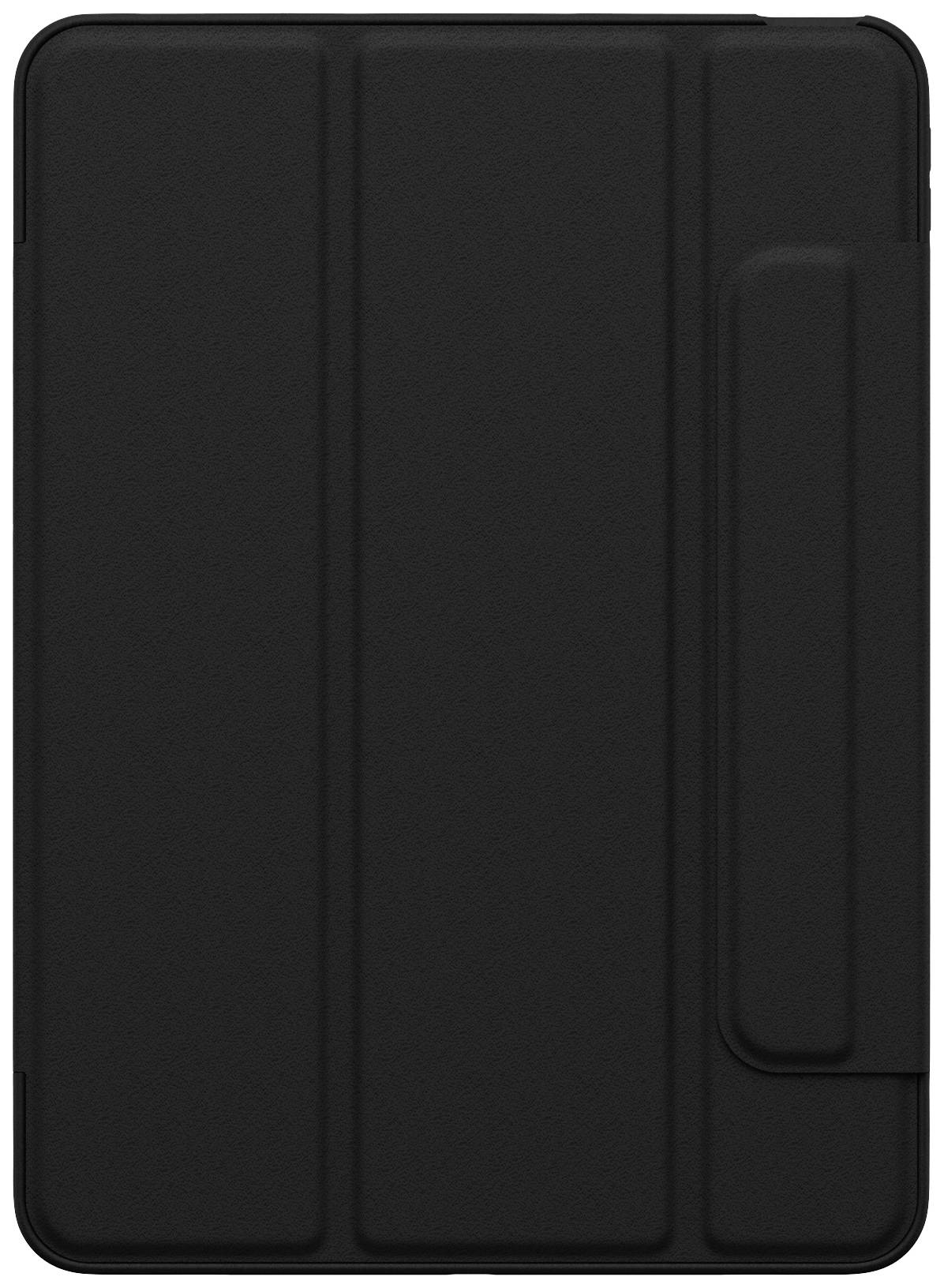 Eine schwarze Tablet-Hülle mit einem faltbaren Cover, das Schutz und Standfunktion bietet.