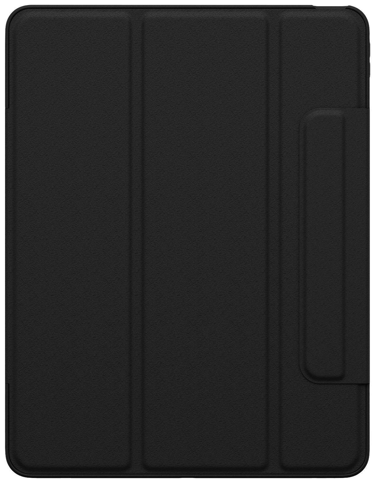 Schwarzes Tablet-Cover in geschlossenem Zustand, mit magnetischem Verschluss rechts. Schlichtes Design ohne sichtbare Markenkennzeichen.