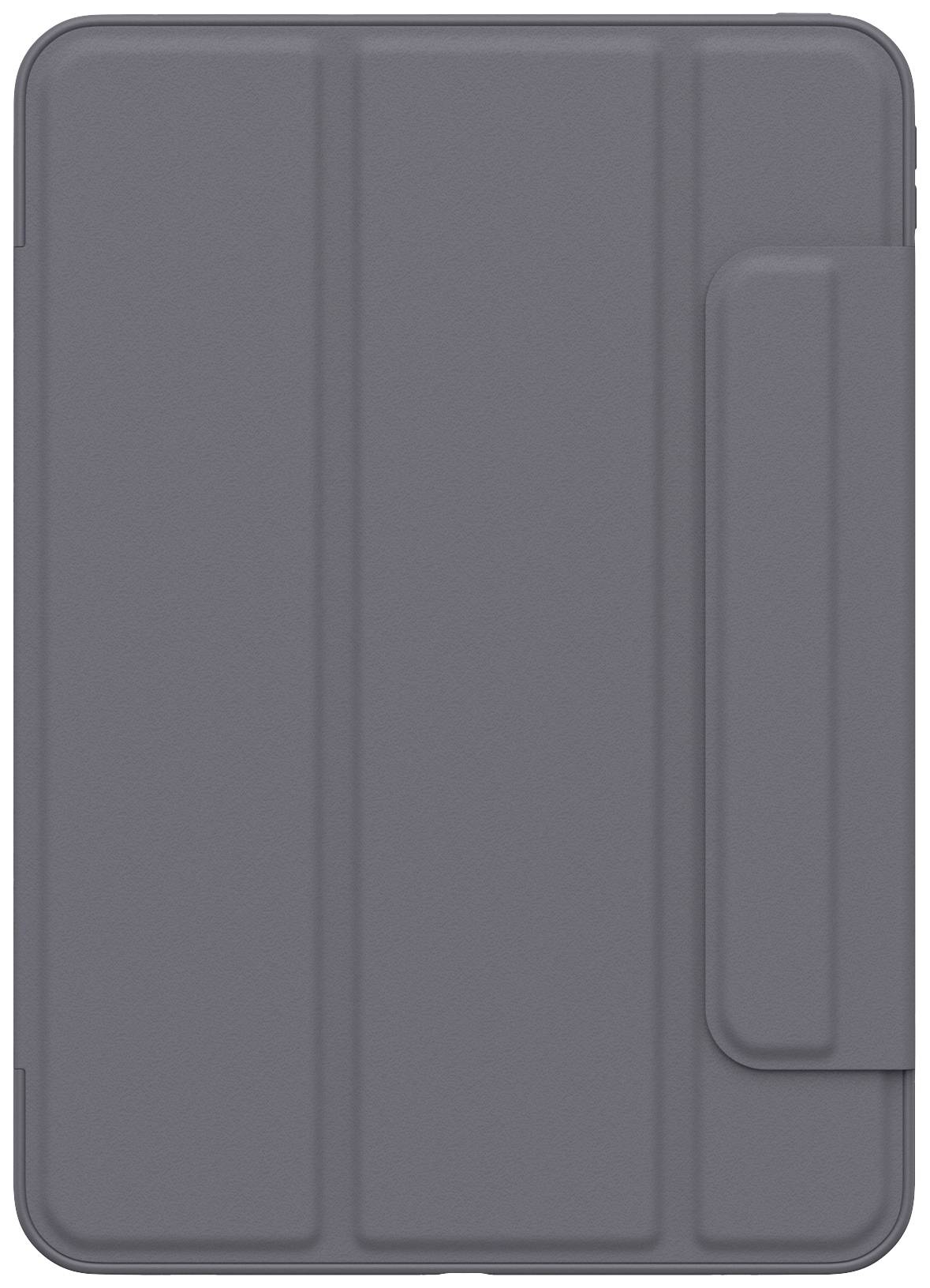 Eine graue Tablet-Hülle mit einem Klappdeckel, der Schutz bietet.