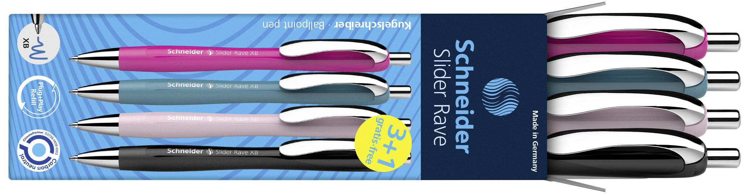 Schneider Schreibgeräte Slider Rave XB 132564 Kugelschreiber 0.7mm Schreibfarbe: Blau 4St.