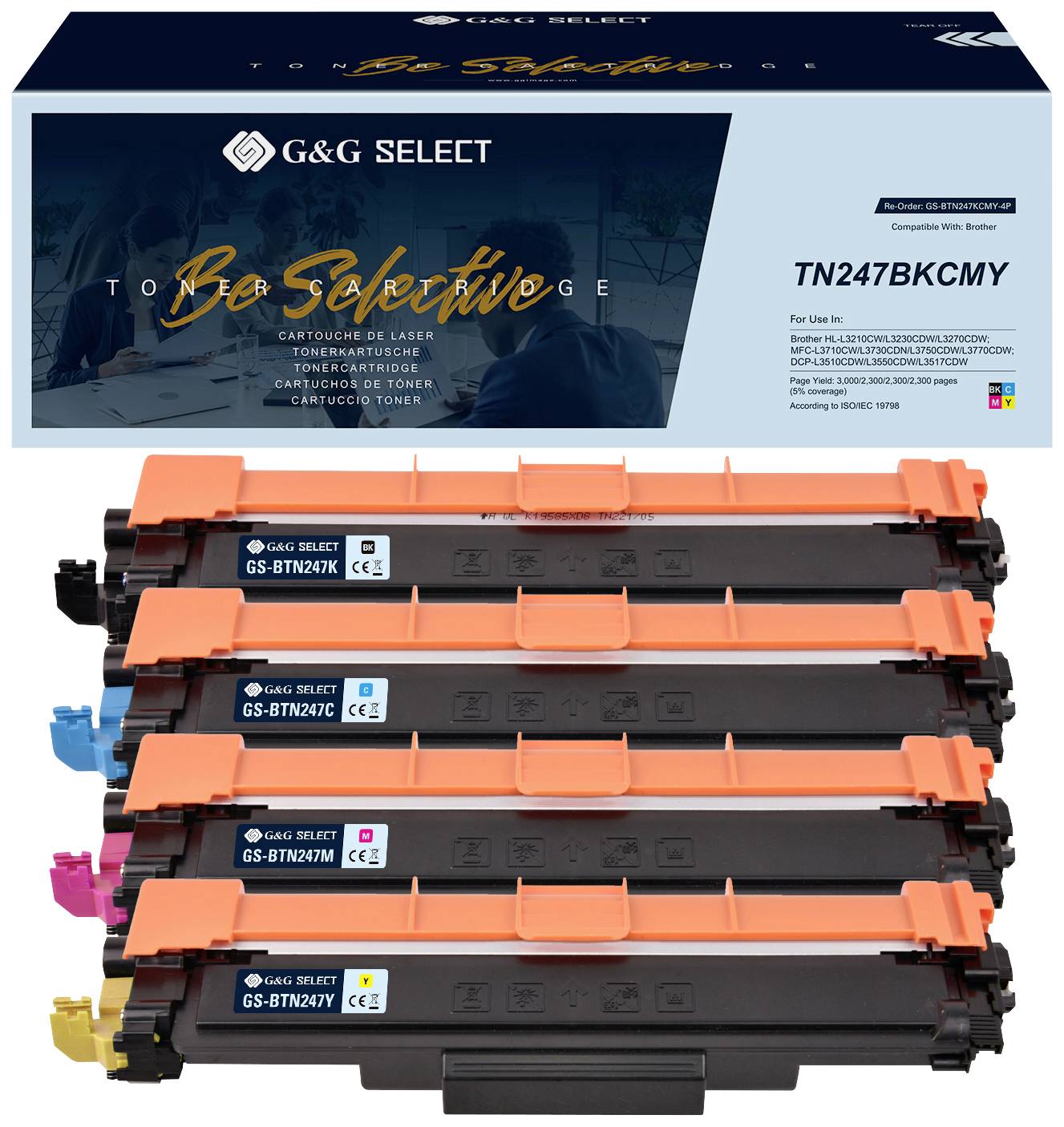 G&G Toner ersetzt Brother TN-247CMYK Kompatibel Kombi-Pack Schwarz, Cyan, Magenta, Gelb TN-247BK/TN-247C/TN-247M/TN-247Y GS-B247-4P