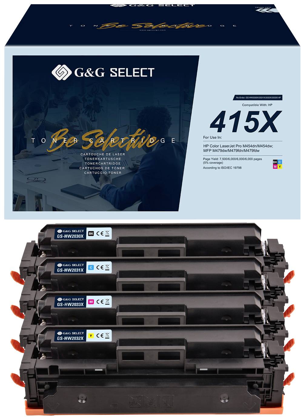 G&G Toner ersetzt HP 415X Kompatibel Kombi-Pack Schwarz, Cyan, Magenta, Gelb W2030X/W2031X/W2033X/W2032X GS-H415X-4P
