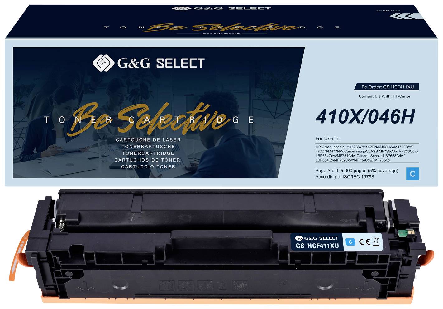 G&G Toner ersetzt HP, Canon 410X, 046H Kompatibel Cyan CF411X/Cartridge 046H Cyan GS-HCF411X(U)