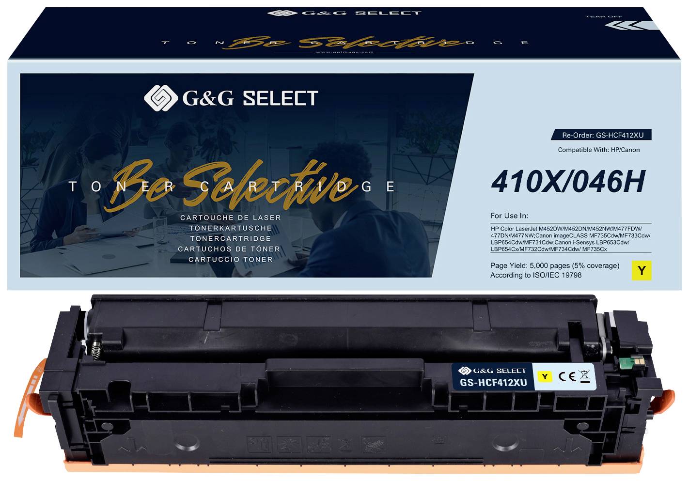 G&G Toner ersetzt HP, Canon 410X, 046H Kompatibel Gelb CF412X/Cartridge 046H Yellow GS-HCF412X(U)