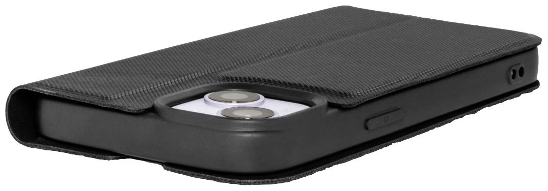 Schwarze Handyhülle mit Textur, schützend und stilvoll, deckt das Smartphone komplett ab.