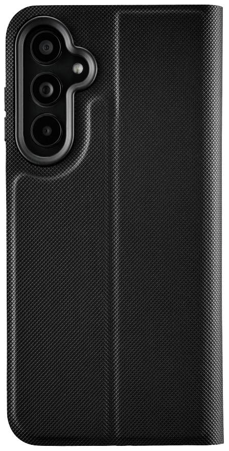 Schwarzes Smartphone-Etui mit strukturiertem Design, Aussparungen für Kameraobjektive an der oberen linken Ecke.