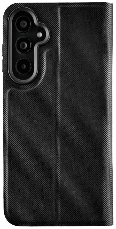 Eine schwarze Schutzhülle für ein Handy mit Kamerabezug und Textur.