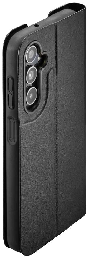 Eine schwarze Handyhülle, die die Rückseite und die Seiten eines Smartphones schützt, mit Ausschnitten für die Kameralinsen.