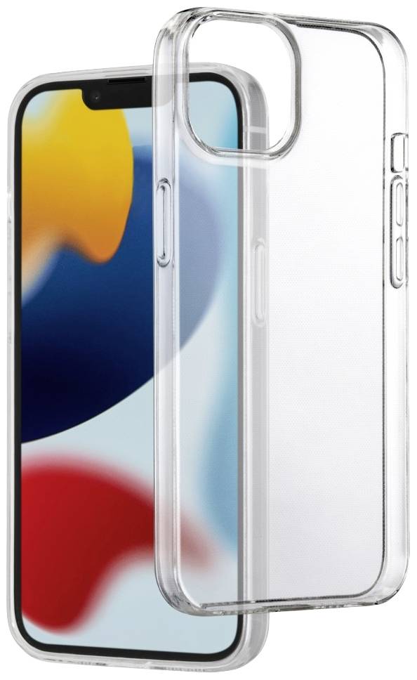 Klares Handycase neben einem Smartphone mit buntem Bildschirm.