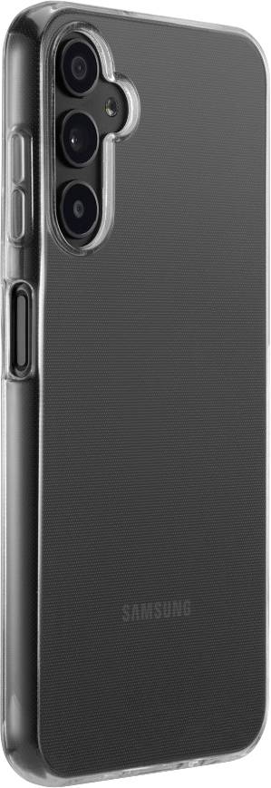 Eine durchsichtige Handyhülle von Samsung, die das Gerät schützt, Rückseite mit Kameraausschnitten.