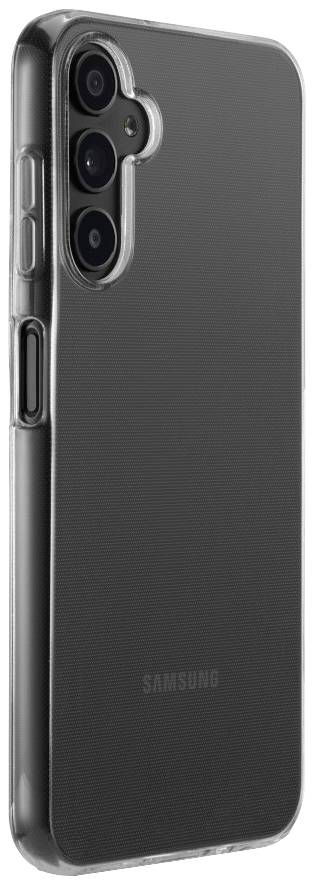 Ein Smartphone mit transparentem Schutzcase, das die Rückseite und die Seiten umfasst, drei Kameralinsen sind zu sehen.