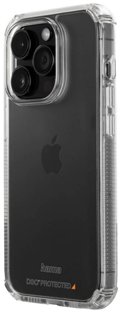 Ein transparentes Smartphone-Case mit robustem Schutz, zeigt die Rückseite eines Smartphones mit sichtbarem Kameramodul.