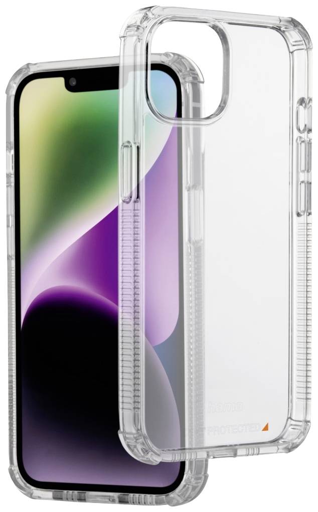 Ein Smartphone mit einem transparenten, robusten Schutzgehäuse. Das Handy zeigt einen farbigen Hintergrund auf dem Bildschirm.