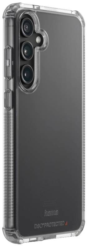 Transparente Handyhülle mit Struktur an den Seiten für besseren Halt. Schützt die Rückseite eines Smartphones mit drei Kameralinsen.