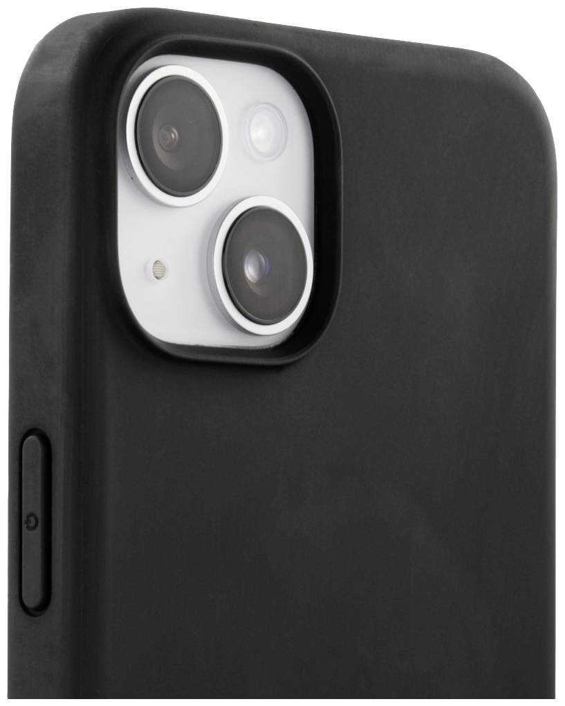 Schwarze Smartphonehülle aus Gummi mit zwei großen Kameraausschnitten, passend für ein Mobiltelefon mit zwei Kameralinsen.