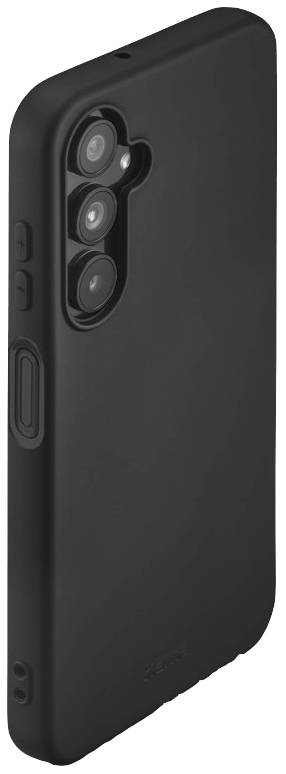 Schwarze Smartphone-Hülle mit Aussparungen für drei Kameralinsen und Blitz. Schützt die Rückseite und Kanten des Geräts.