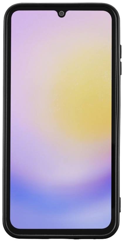 Smartphone mit schwarzem Rahmen und Farbverlauf auf dem Bildschirm von Gelb zu Blau.