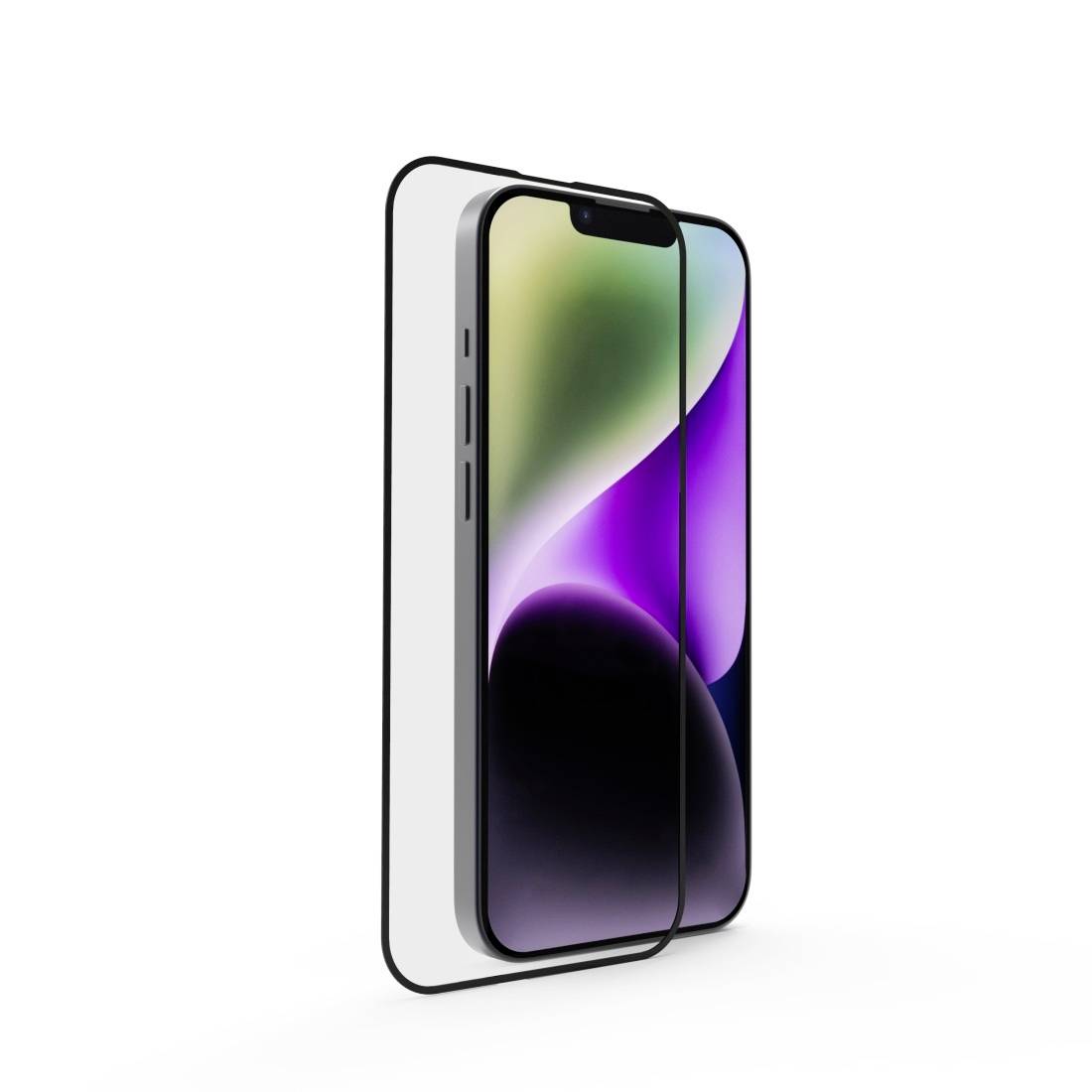 Zwei moderne Smartphones mit gerundeten Ecken, übereinander gelegt, zeigen bunte, abstrakte Bildschirme.