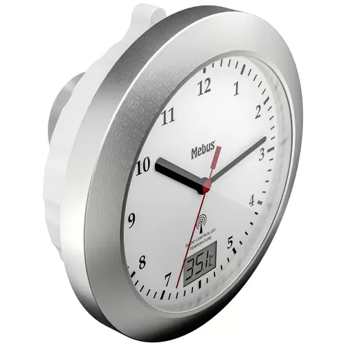 Mebus 41124 Funk Wanduhr 17cm x 6cm Silber Badezimmer-/Feuchtraum