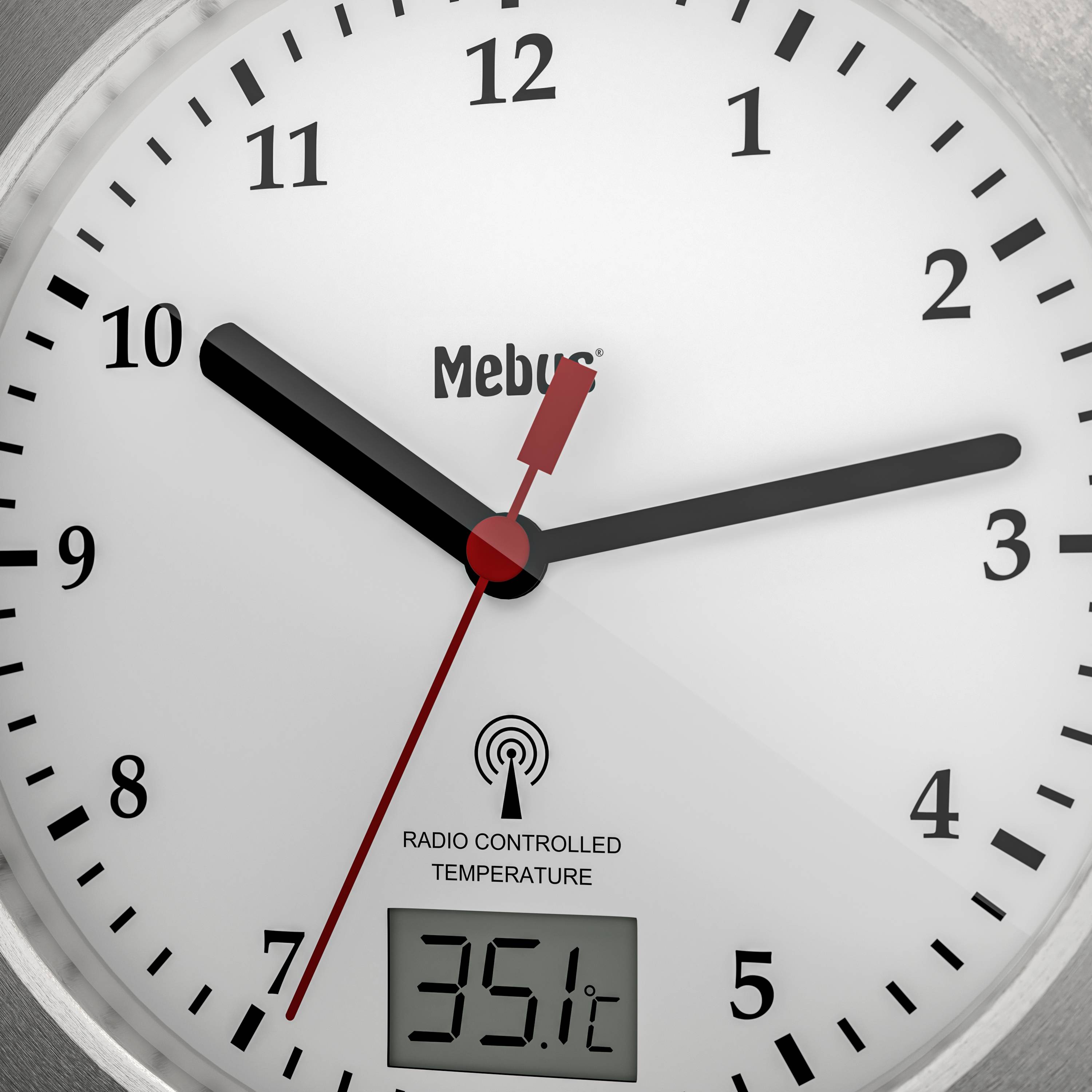 Mebus 41124 Funk Wanduhr 17cm x 6cm Silber Badezimmer-/Feuchtraum geeignet