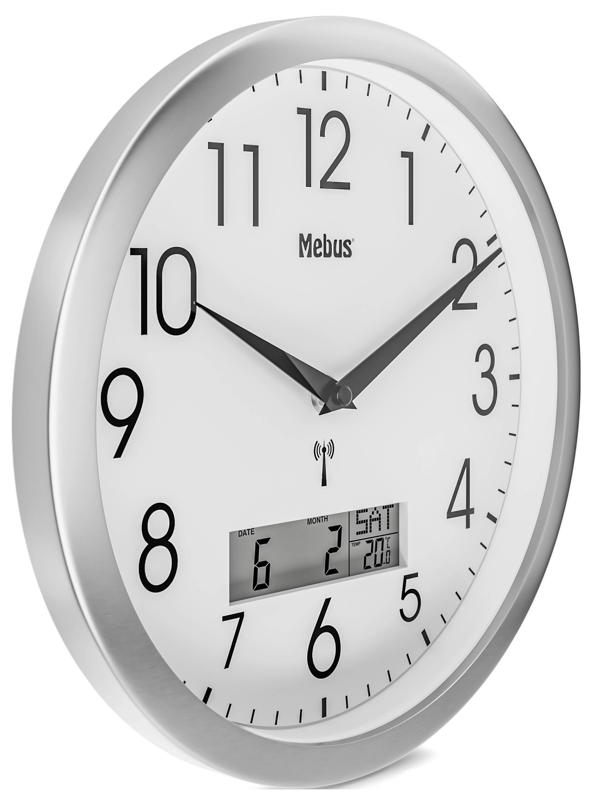 Mebus 19422 Funk Wanduhr 30cm x 3cm Silber