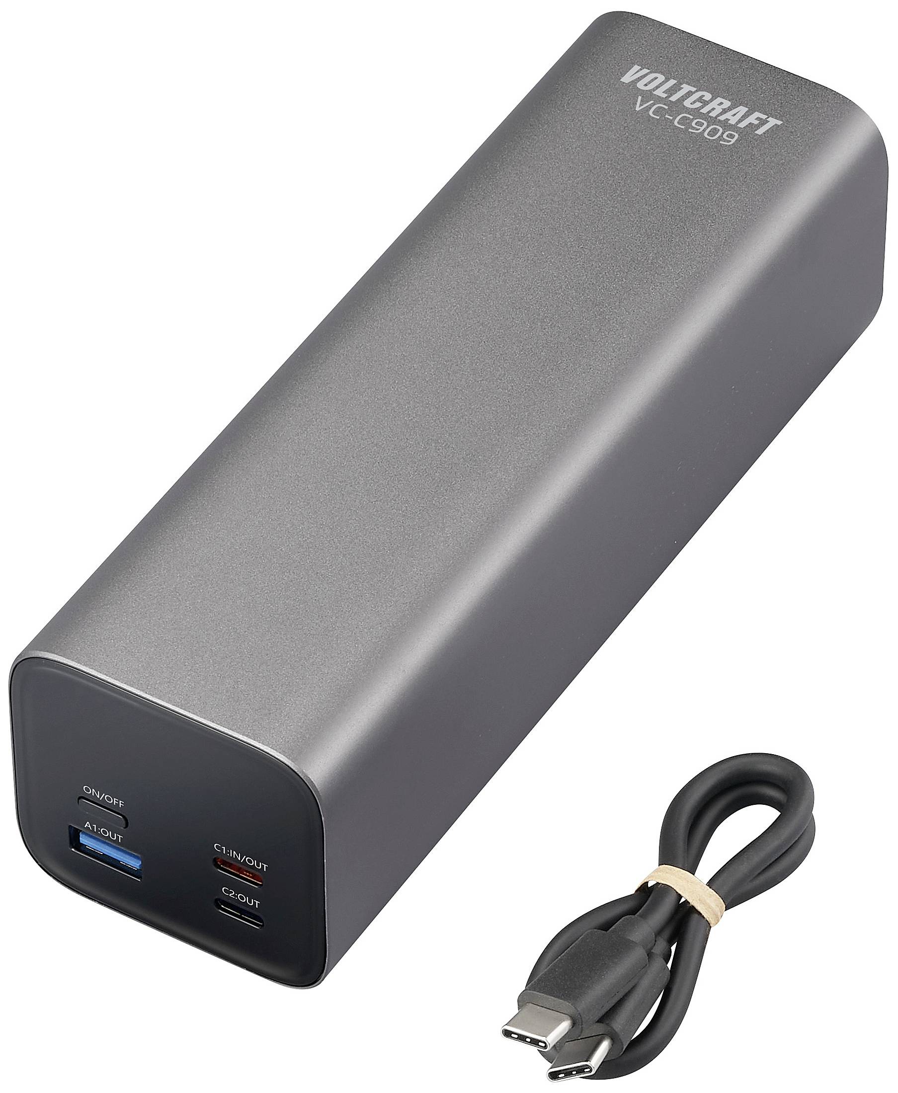 VOLTCRAFT VC-C909 Powerbank 27000 mAh USB PD 3.1 Li-Ion Schwarz-Silber Statusanzeige
