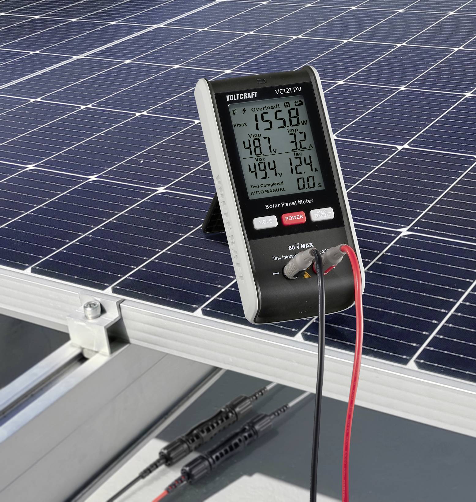 VOLTCRAFT VC121 PV Solar-Panel-Messgerät bis 800W Anzeige Strom Spannung Leistung Kurzschluss