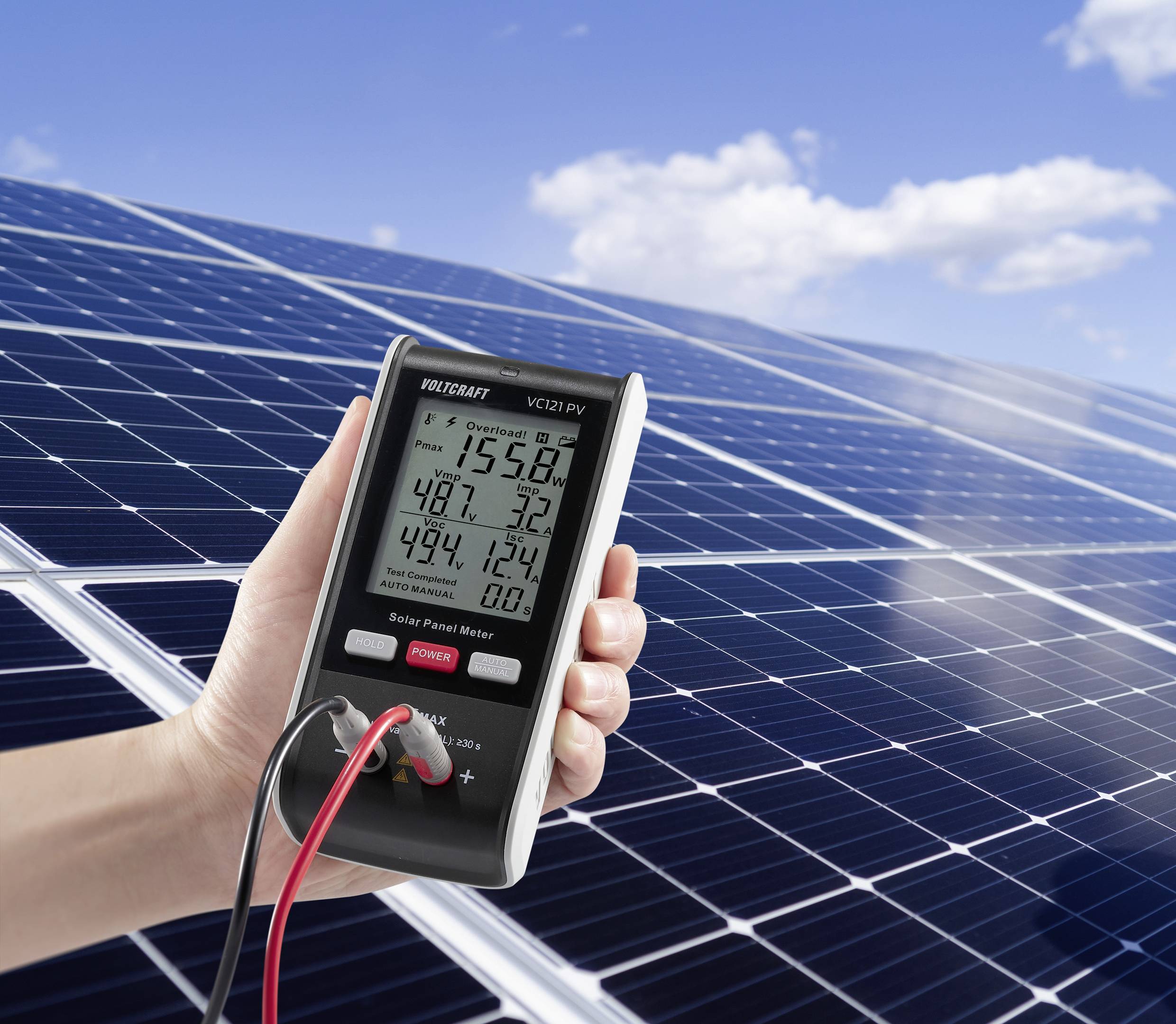 VOLTCRAFT VC121 PV Solar-Panel-Messgerät bis 800W Anzeige Strom Spannung Leistung Kurzschluss