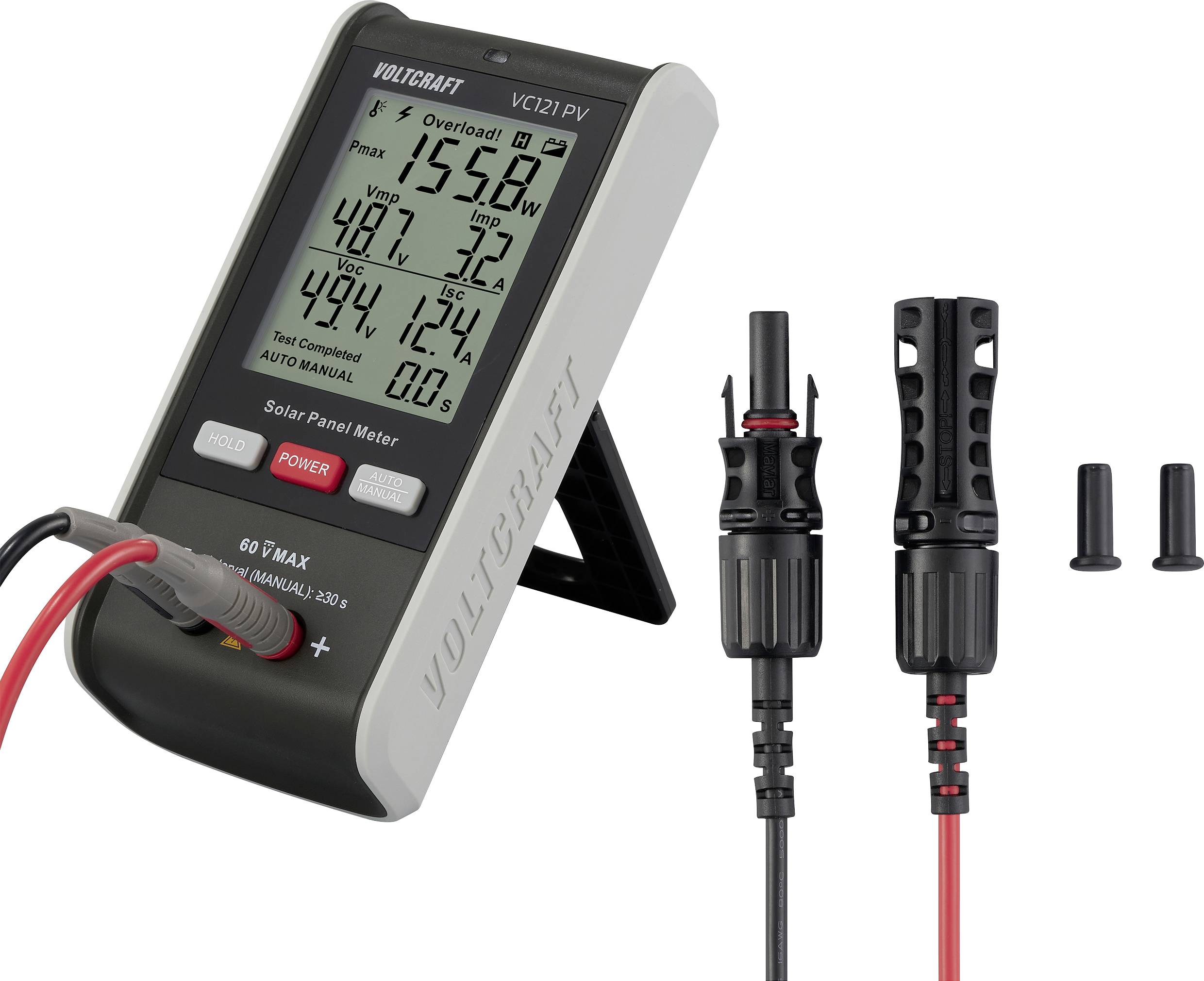 VOLTCRAFT VC121 PV Solar-Panel-Messgerät bis 800 W Anzeige Strom Spannung Leistung Kurzschluss