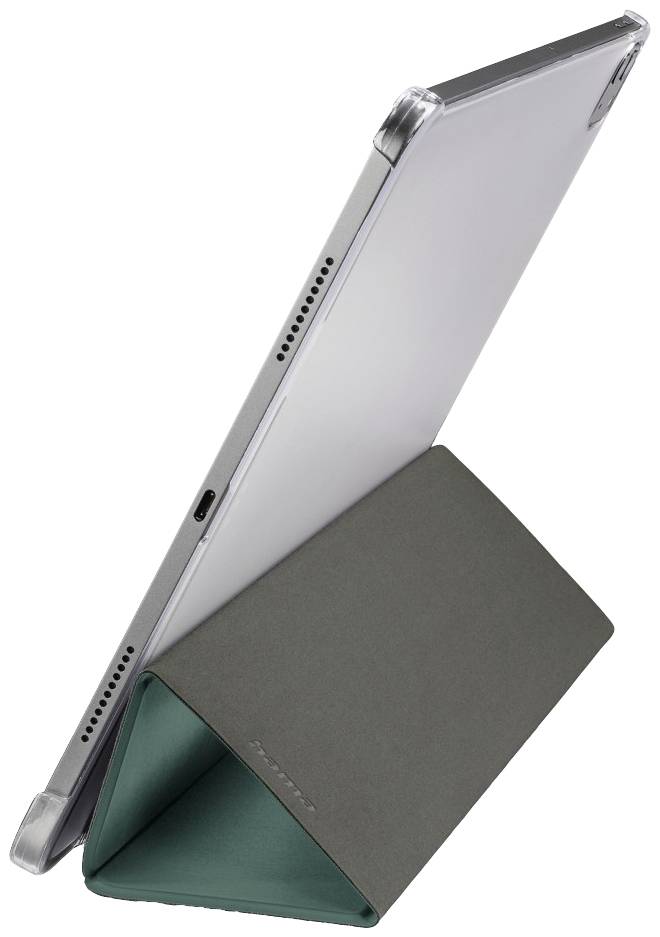 Tablet in einem stablen, aufrechten Standmodus dank einer faltbaren, dreieckigen Hülle.