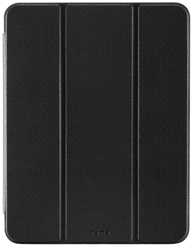 Schwarze, texturierte Tablet-Hülle von Hama mit dreifachem Faltverschluss für optimalen Schutz und Standfunktion.