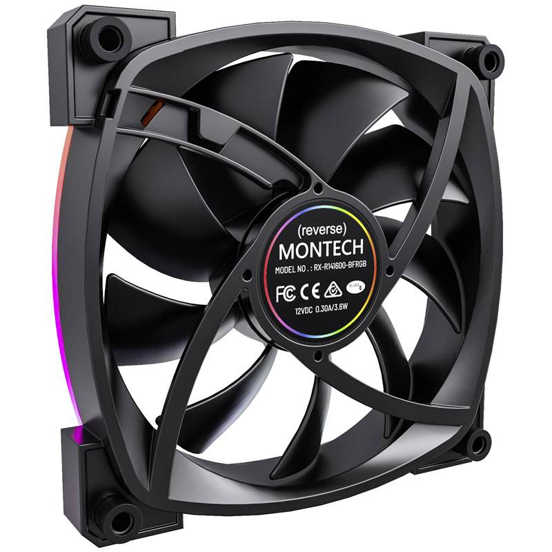 MONTECH Montech RX140 PWM ARGB Reverse Lüfter - 140mm, schwarz PC-Gehäuse-Lüfter