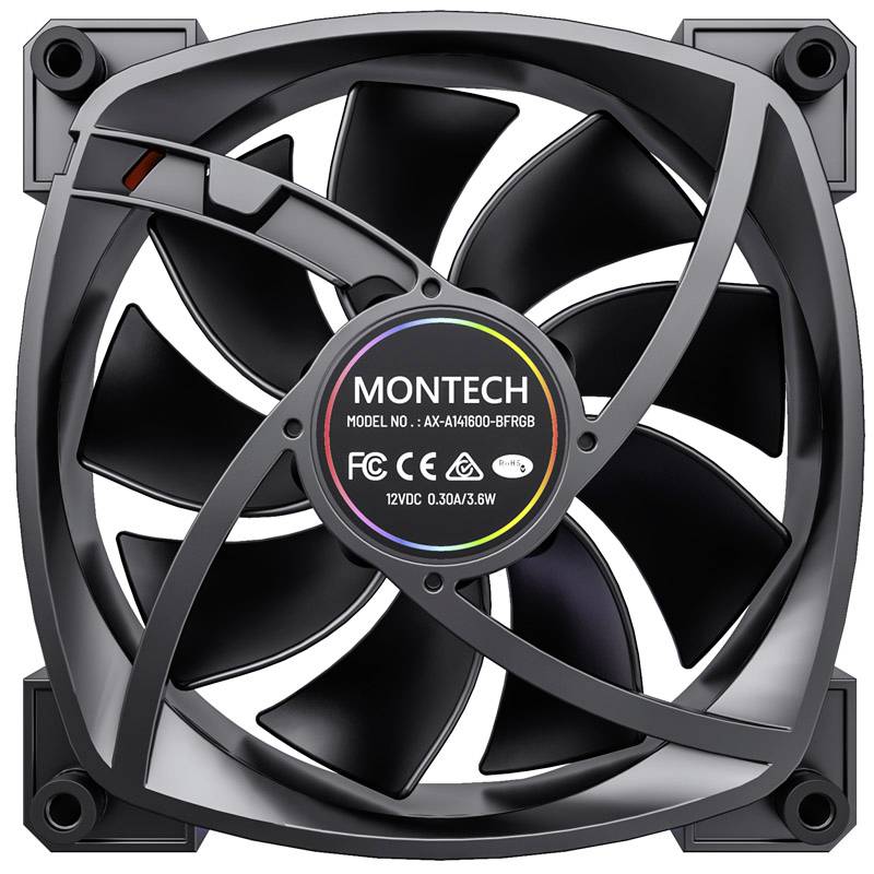 MONTECH Montech RX140 PWM ARGB Reverse Lüfter - 140mm, schwarz PC-Gehäuse-Lüfter