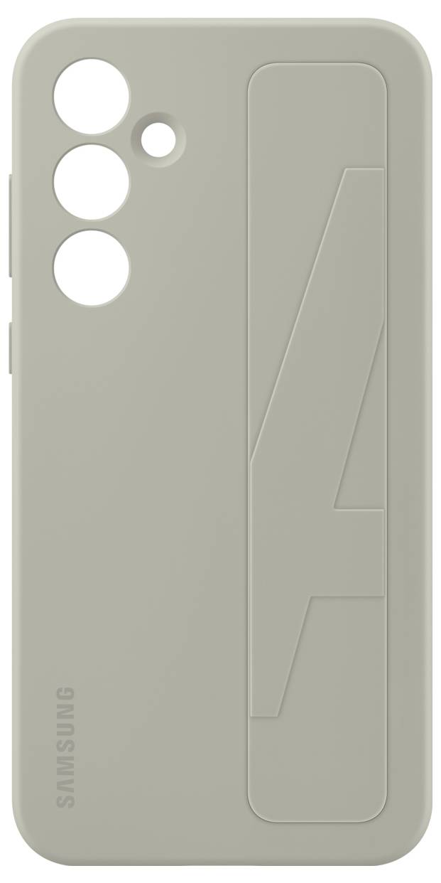 Eine beige Smartphone-Schutzhülle mit stilisiertem 'A' und einer Aussparung für drei Kameralinsen, seitlich das Logo 'SAMSUNG'.