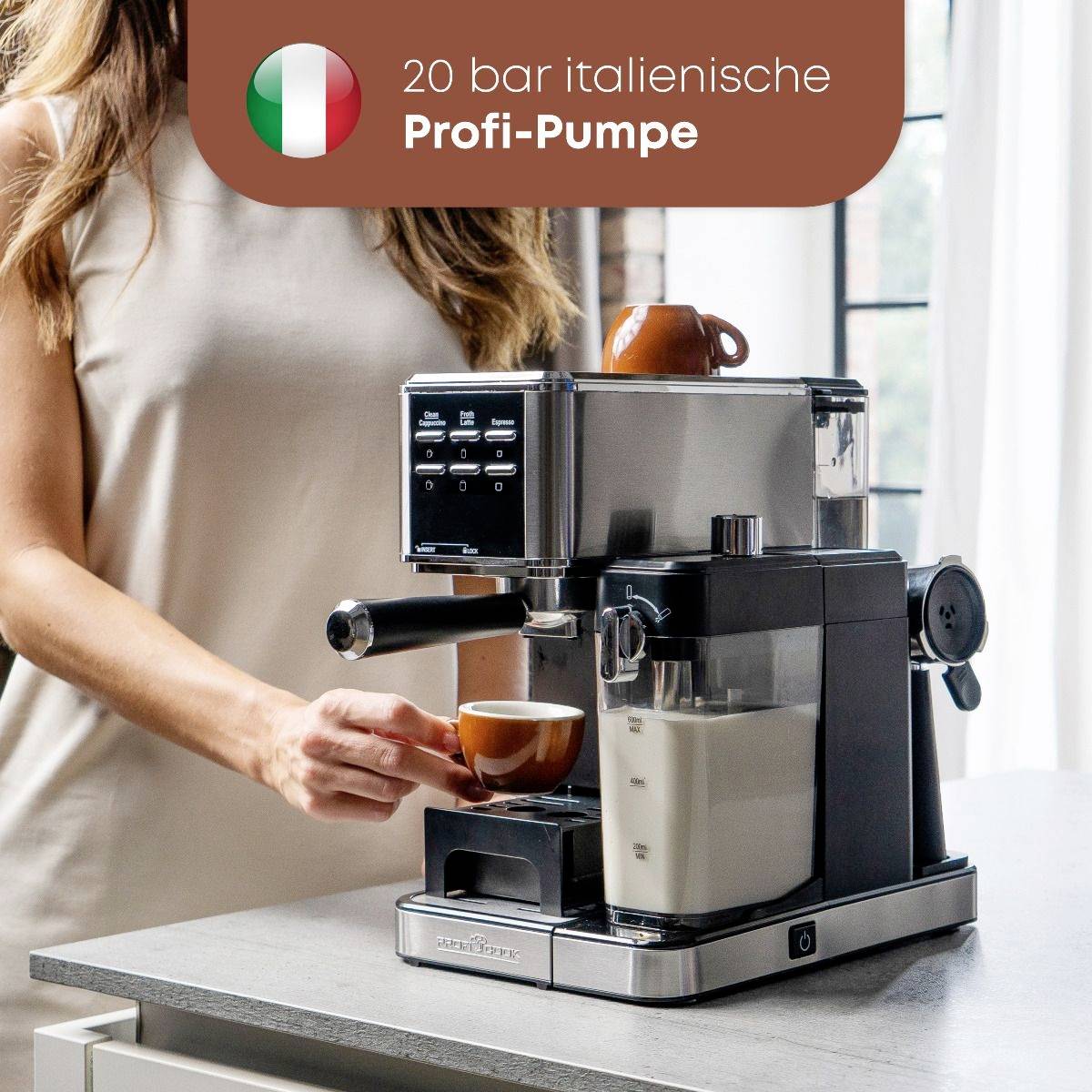 Profi Cook PC-ES-KA 1266 Espressomaschine Edelstahl mit automatischem Milchaufschäumer