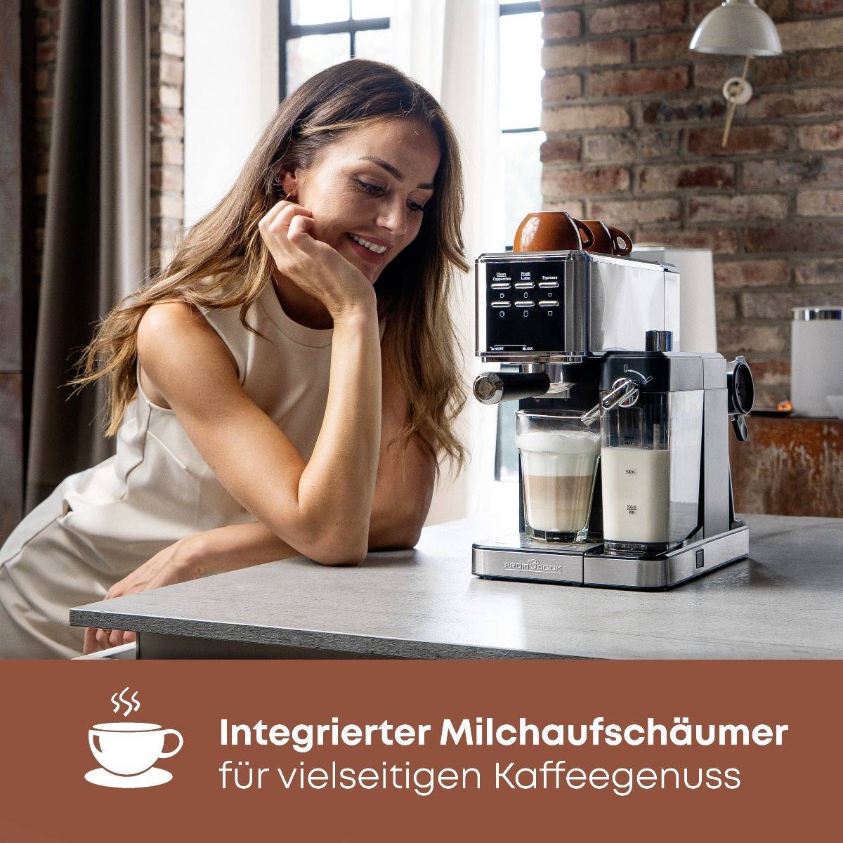 Profi Cook PC-ES-KA 1266 Espressomaschine Edelstahl mit automatischem Milchaufschäumer