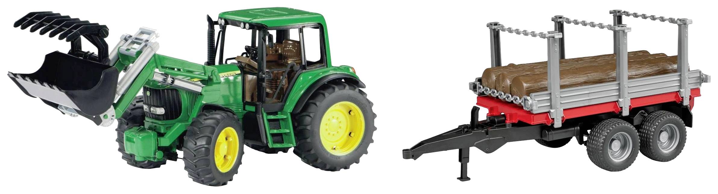 Bruder John Deere Traktor 6920 mit Frontlader + Holzanhänger Fertigmodell Landwirtschafts Modell