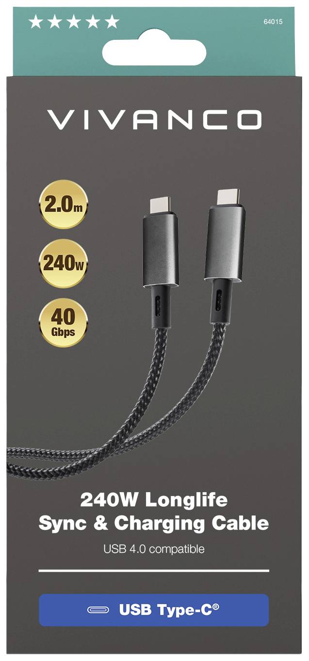 Vivanco USB-C® Kabel USB4® USB-C® Schwarz 64015