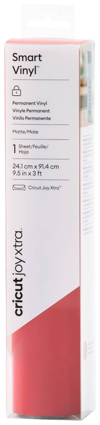 Eine Verpackung von 'Smart Vinyl' von Cricut Joy Xtra, permanent, 1 Rolle, Maße: 24,1 cm x 91,4 cm.