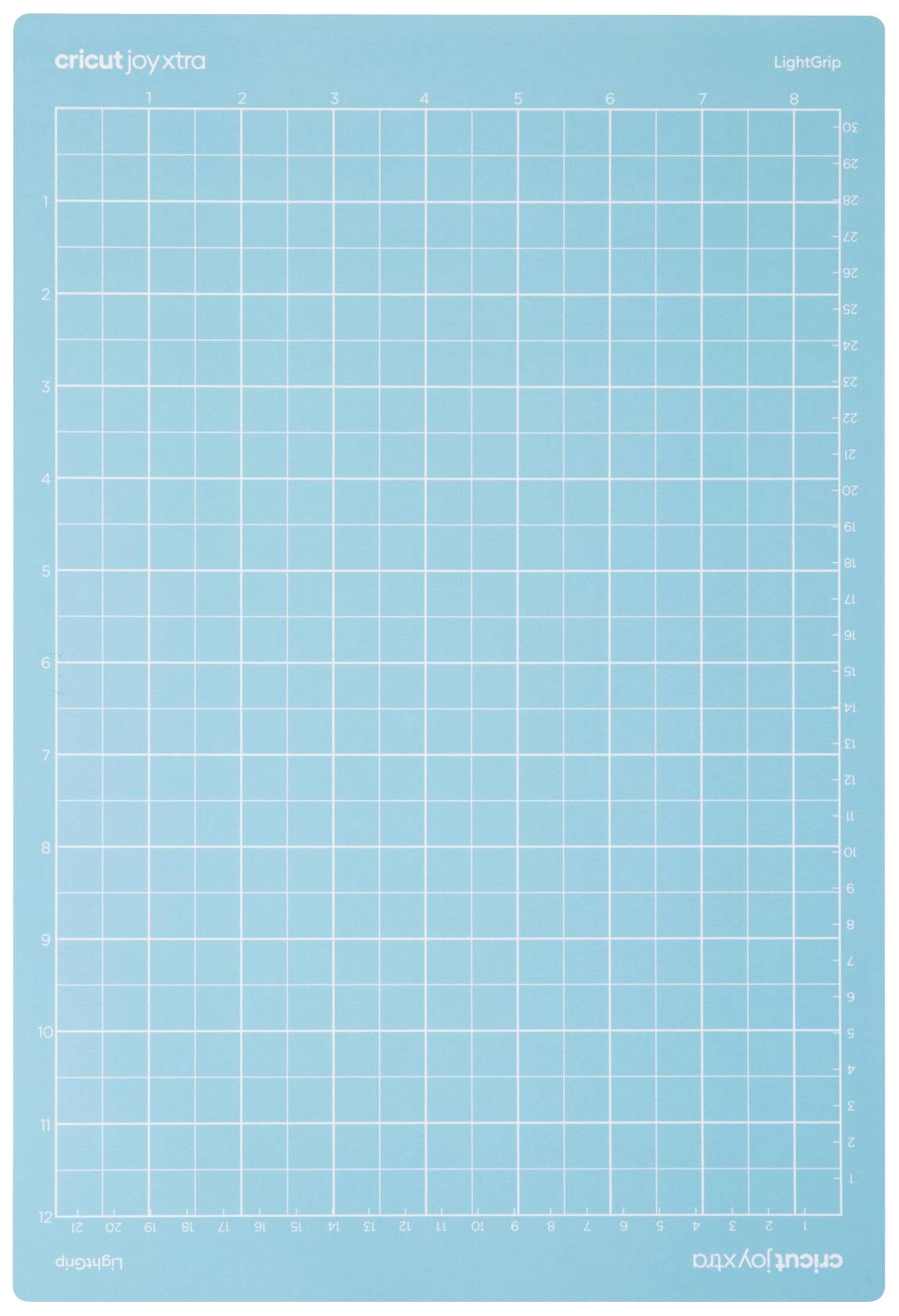 Blaues Cricut-Schneidematte mit weißem Gittermuster und Maßangaben an den Seiten; verwendet für präzises Bastelschneiden.