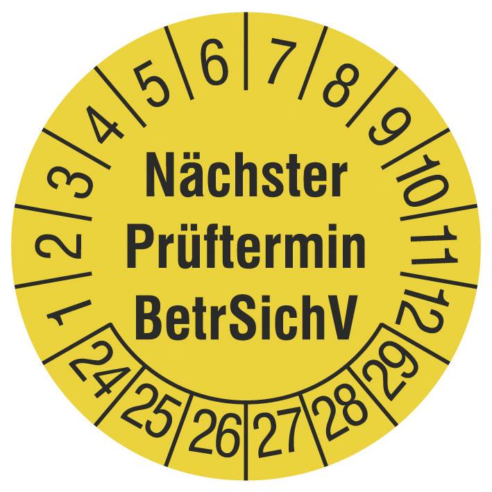 Cimco 182637 Prüfplakette Nächster Prüftermin BetrSichV 2024-2029 Gelb Folie selbstklebend (Ø) 15