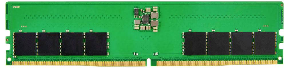 Ein einzelner RAM-Modul mit grünem PCB und mehreren schwarzen Speicherchips, geeignet für Computer-Upgrades.