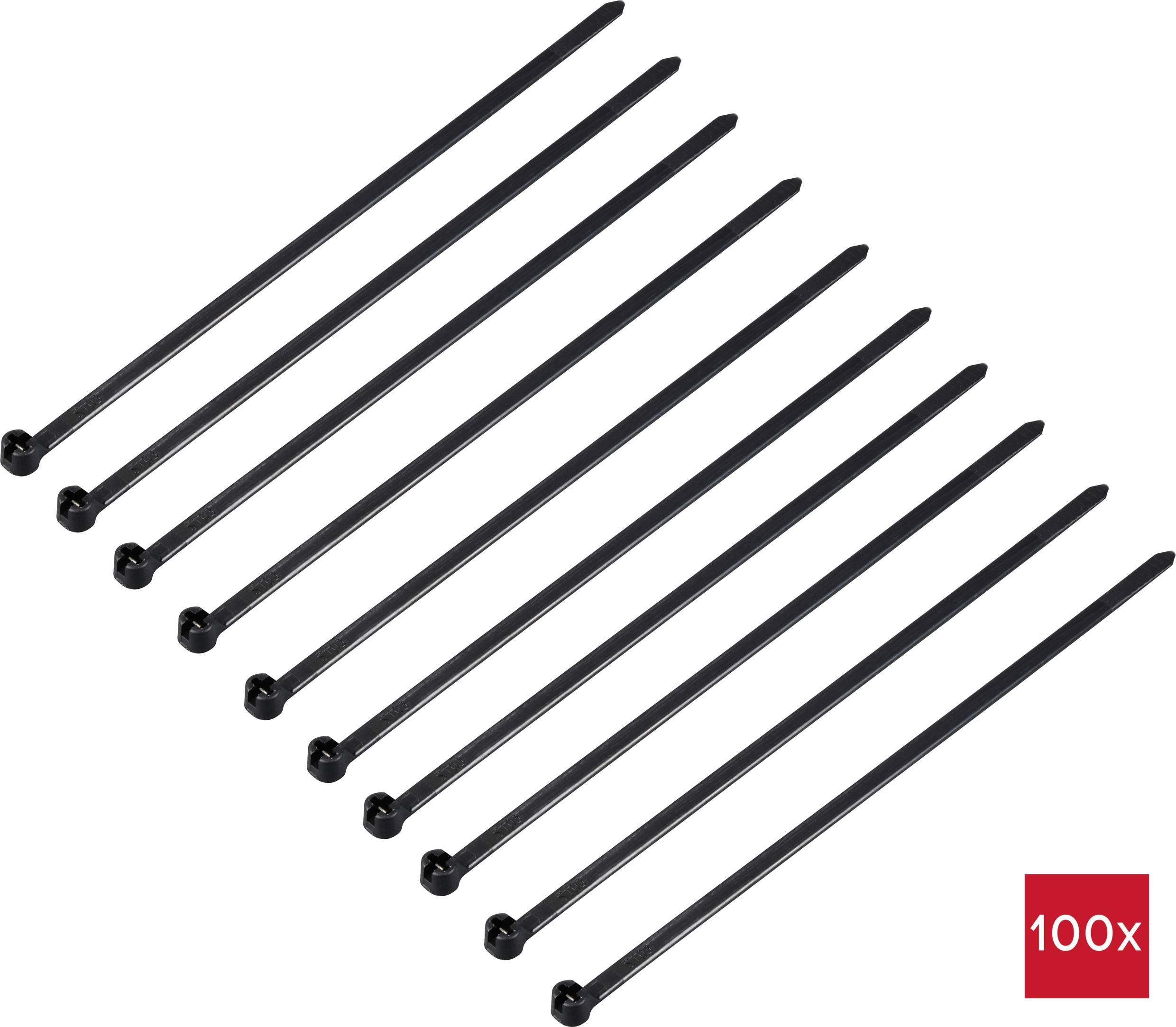 TRU COMPONENTS TC-12814140 Kabelbinder 140mm 3.6mm Schwarz mit Metallzunge, UV-Witterungsstabil 100St.