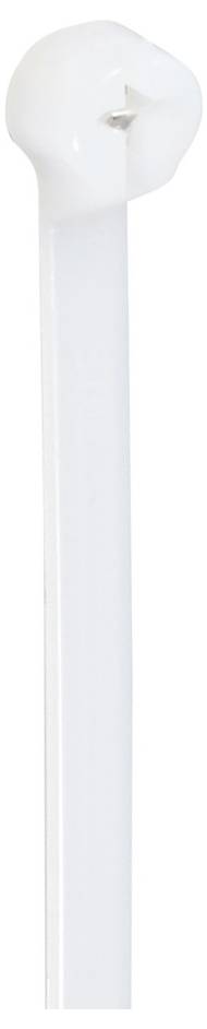 Ein weißes Kabelbinder ist in der Nahaufnahme zu sehen. Es hat eine glatte Oberfläche und eine Schlaufe am Ende zum Verschließen.