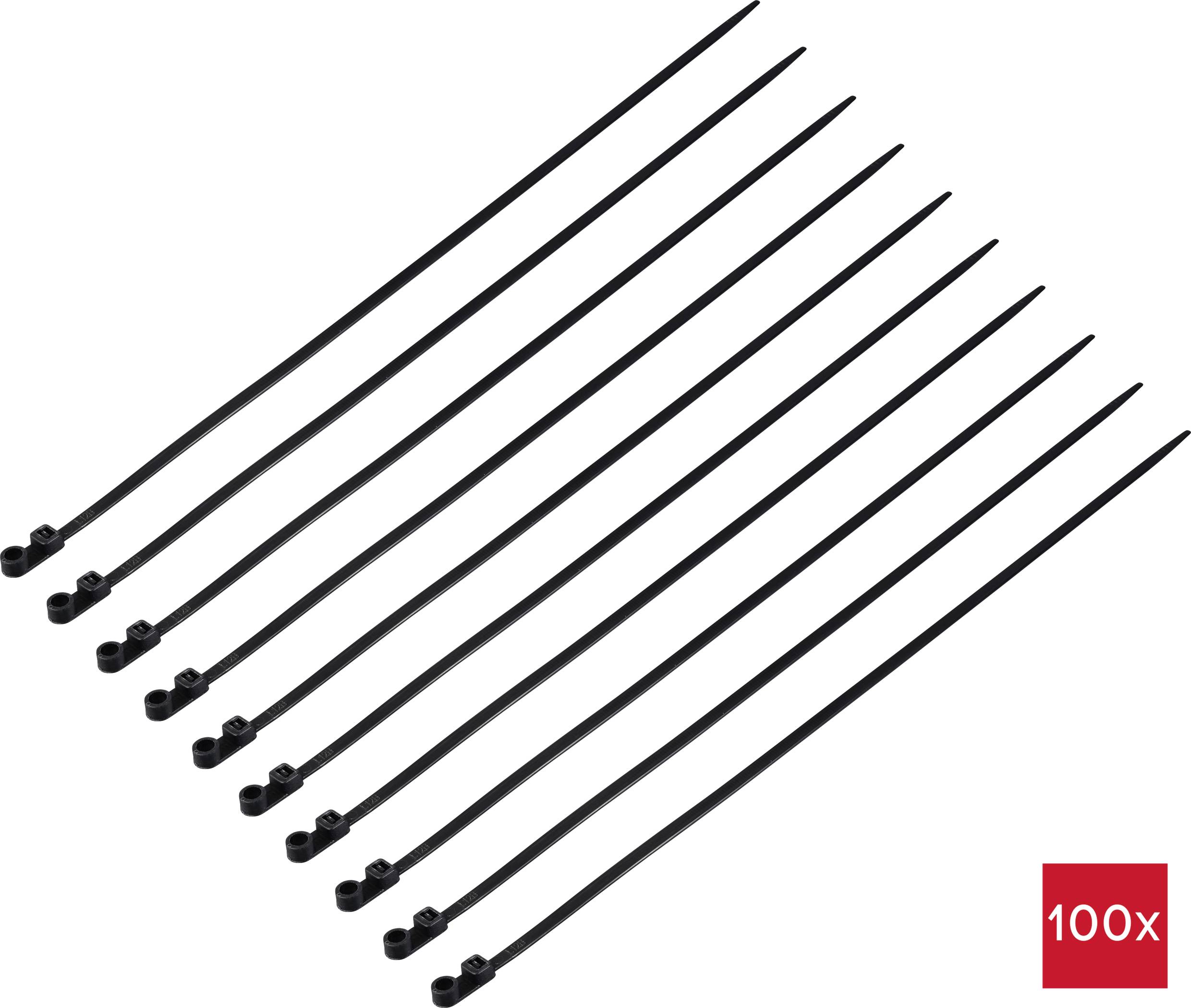 TRU COMPONENTS TC-12814172 Kabelbinder 370mm 4.8mm Schwarz mit Schraubsockel, UV-Witterungsstabil 100St.