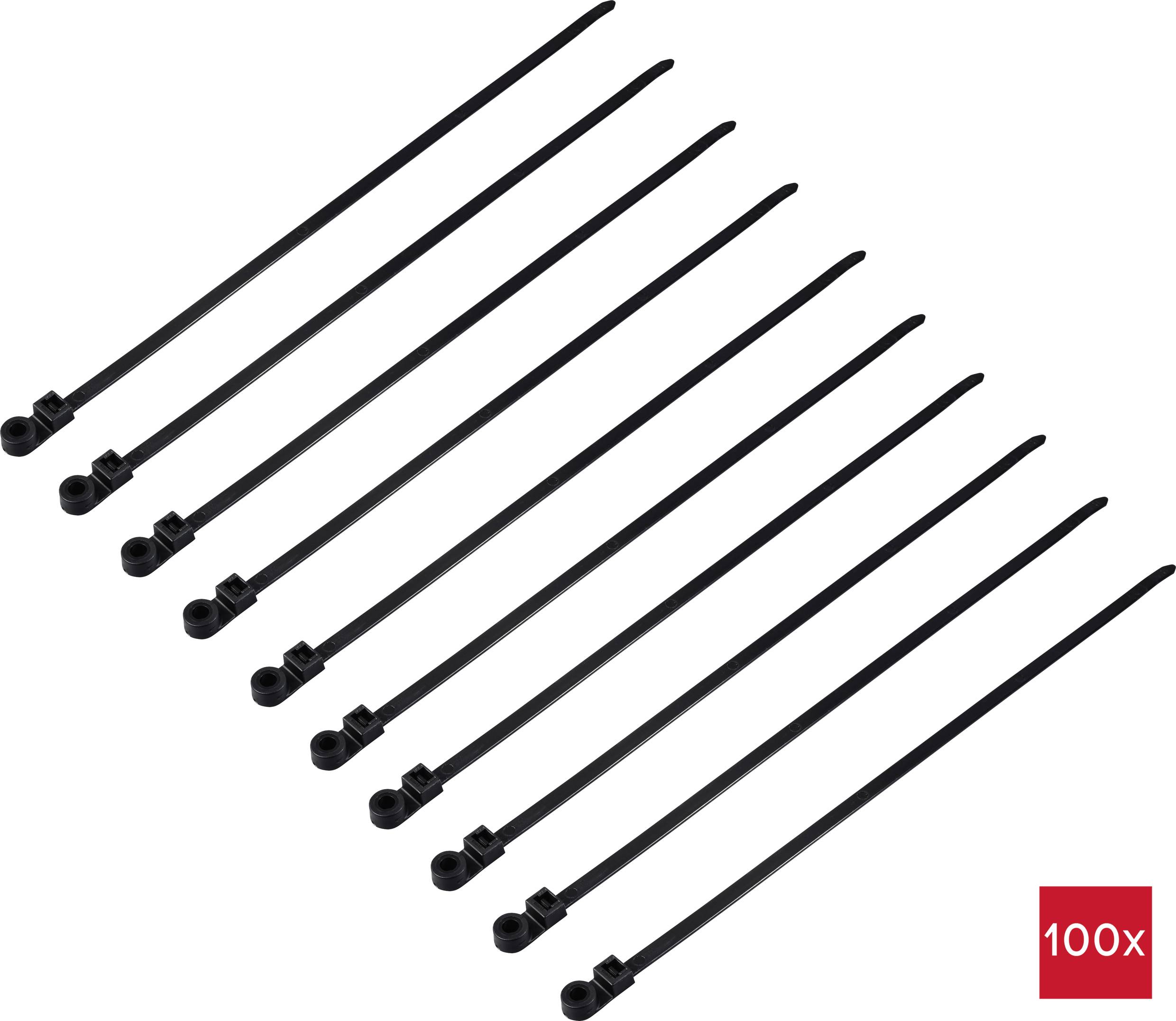 TRU COMPONENTS TC-12814176 Kabelbinder 400mm 7.6mm Schwarz mit Schraubsockel, UV-Witterungsstabil 100St.