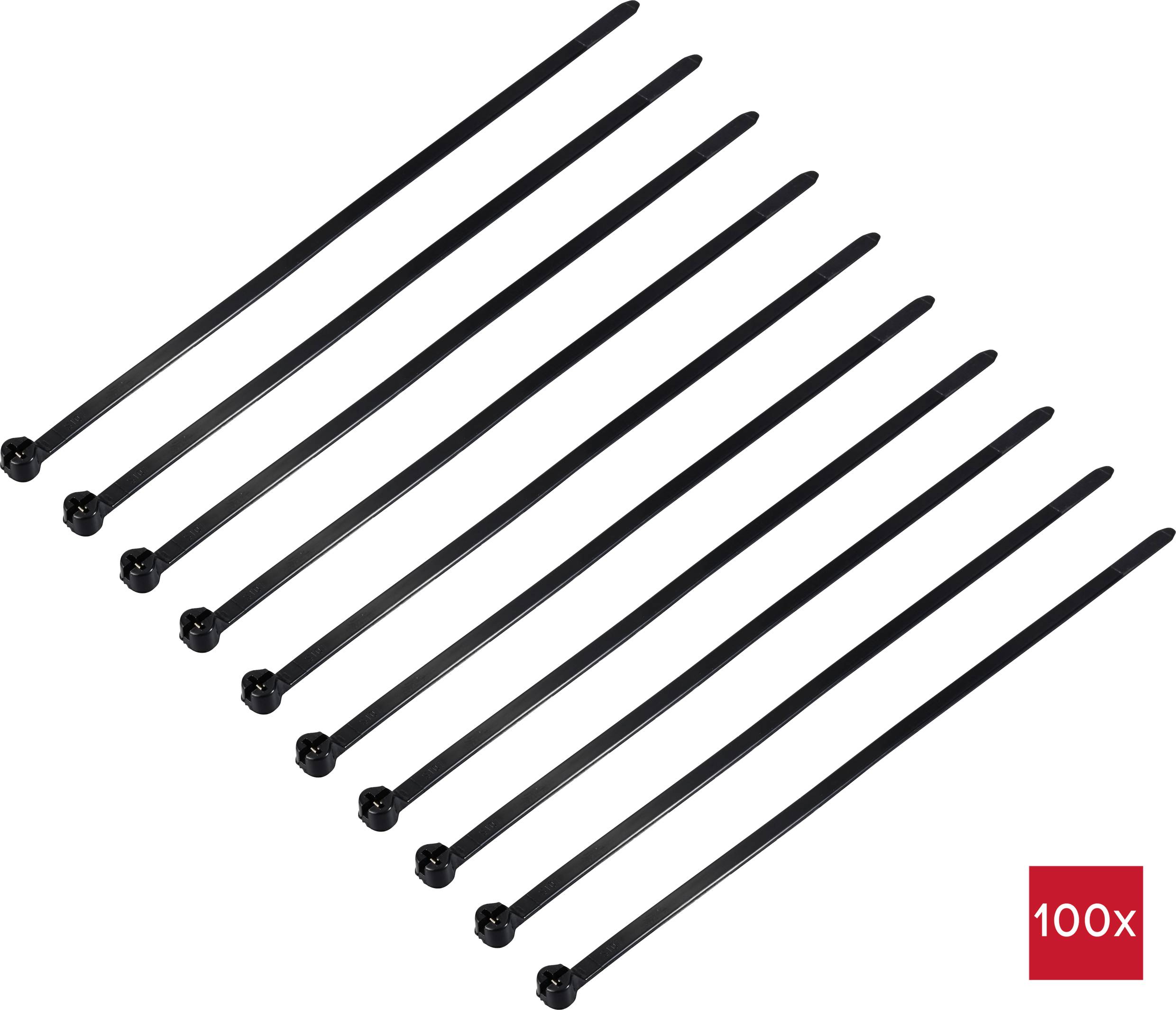 TRU COMPONENTS TC-12814188 Kabelbinder 200mm 4.8mm Schwarz mit Metallzunge, UV-Witterungsstabil 100St.