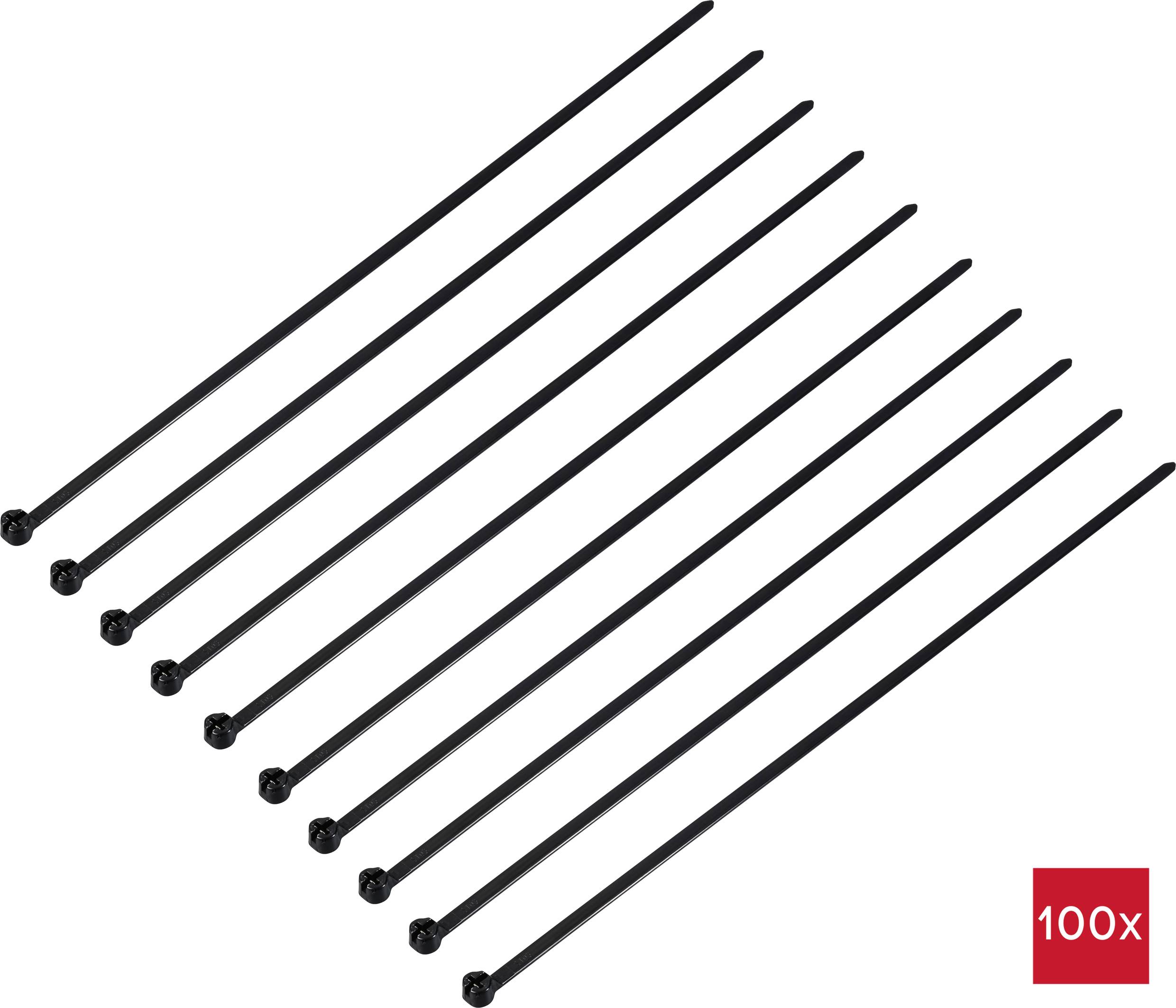 TRU COMPONENTS TC-12814192 Kabelbinder 300mm 4.8mm Schwarz mit Metallzunge, UV-Witterungsstabil 100St.