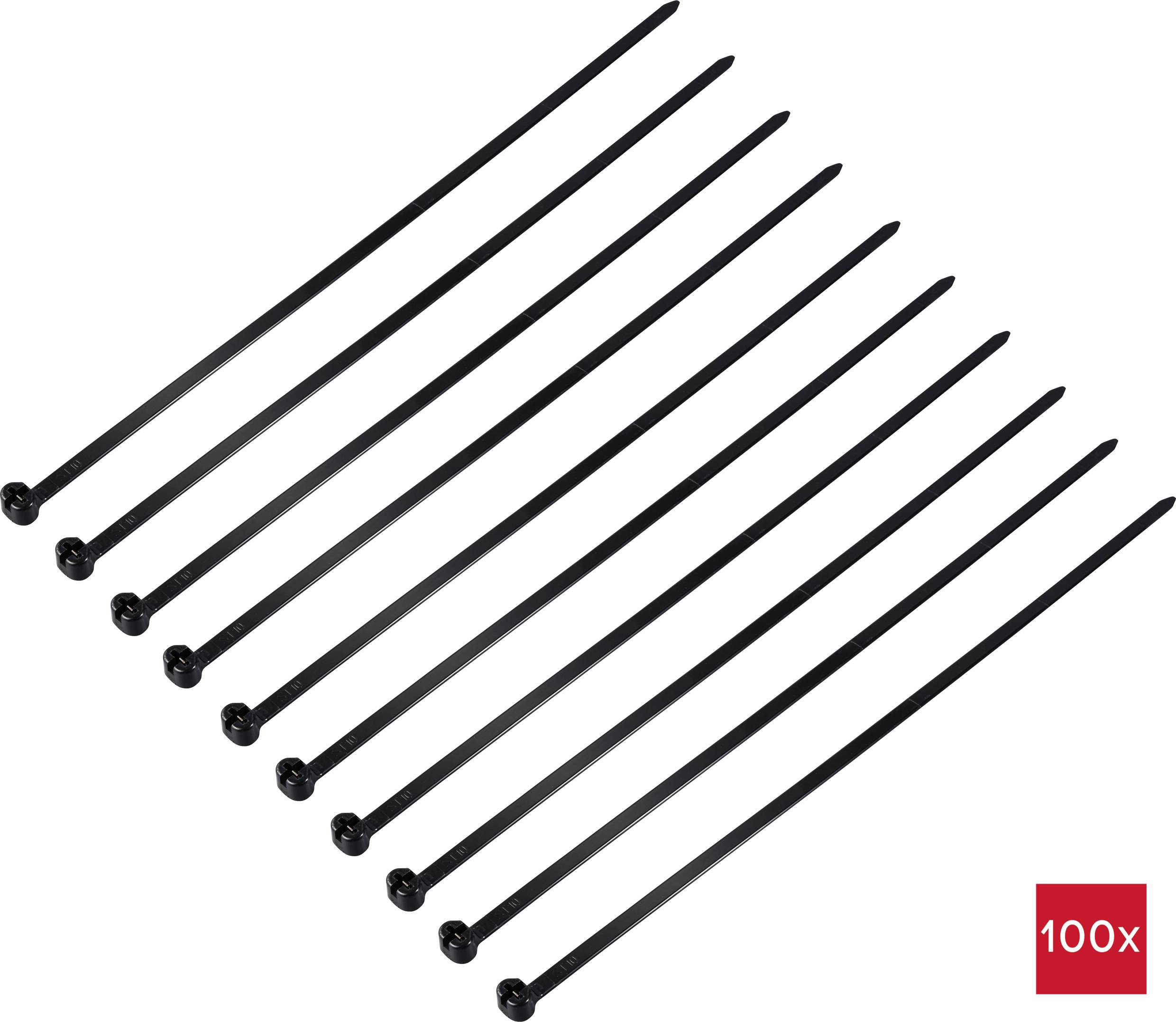 TRU COMPONENTS TC-12814200 Kabelbinder 370mm 7mm Schwarz mit Metallzunge, UV-Witterungsstabil 100St.